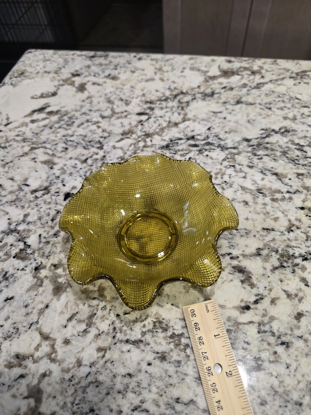Vintage Fenton Brown Green Carnival Glass Bowl, Waffle Pattern